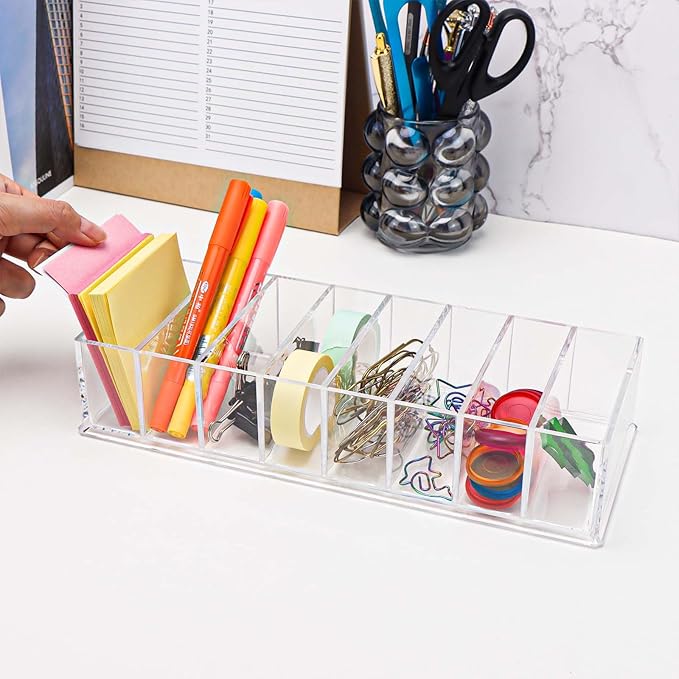 Clear Drawer Organizer 8-Section Desk Compartment Acrylic Tray Holder