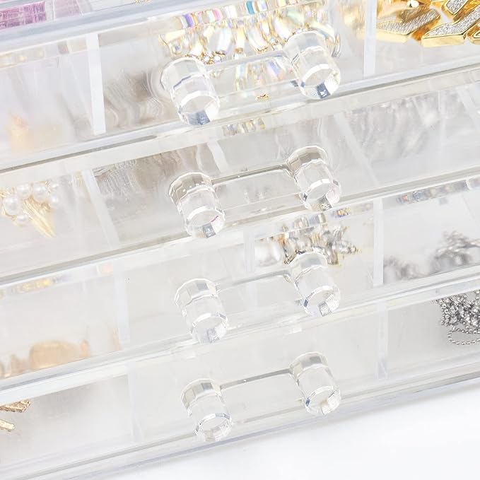 Weiai Acrylic Jewelry Box, 72 Grids Clear Jewelry Organizer with Adjustable Dividers, Large Capacity Earring Ring Gift Boxes