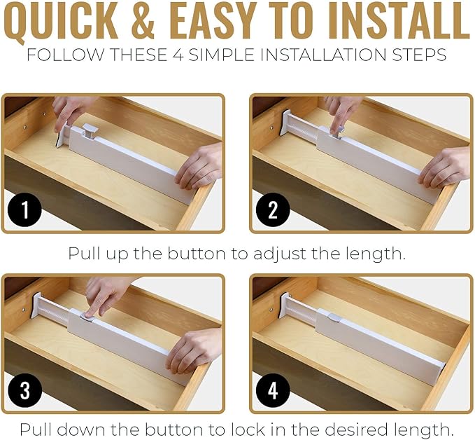 Adjustable Deep Drawer Divider, 5" Tall, Expandable 13-22", 10-Pack
