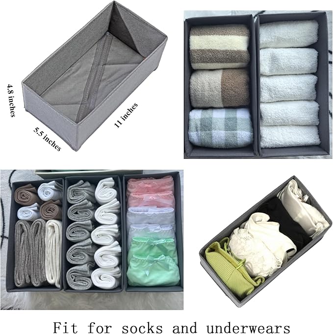 Sock Drawer Organizer 6 Pack, Gray