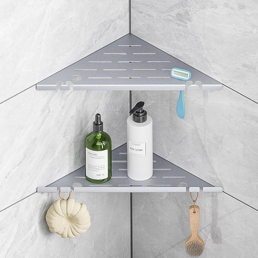 Shower Corner Shelf Organizer Rack with Hooks & Razor Hole