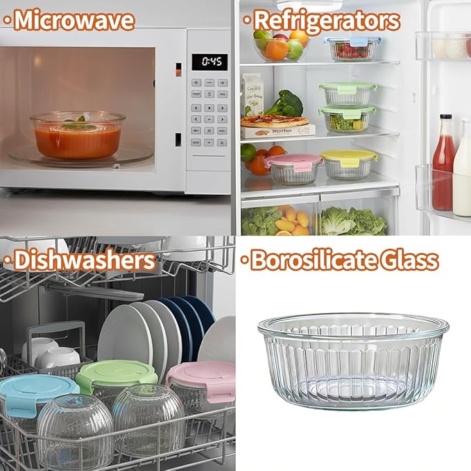 Small Round Glass Food Storage Containers with Lids