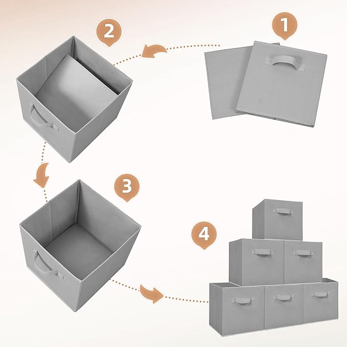 STORAGE MANIAC Storage Cubes, 11 Inch Collapsible Storage Bins with Handles, 4 Pack Fabric Foldable Bins for Organization, Durable Storage Bins for Closet, Shelves, Offices, Toys, 4-Pack Grey
