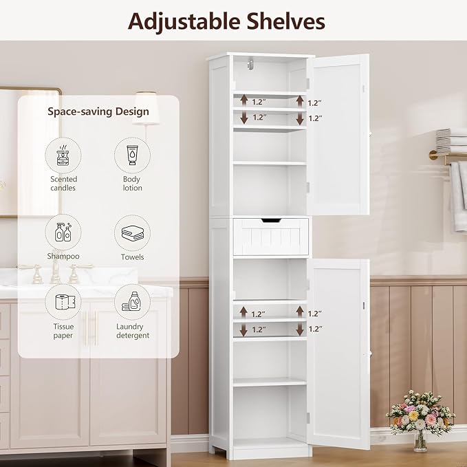67" Tall Bathroom Cabinet, Storage Cabinet with 2 Doors & 1 Drawer