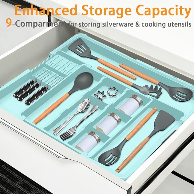 Utensil Drawer Organizer for Kitchen, Turquoise