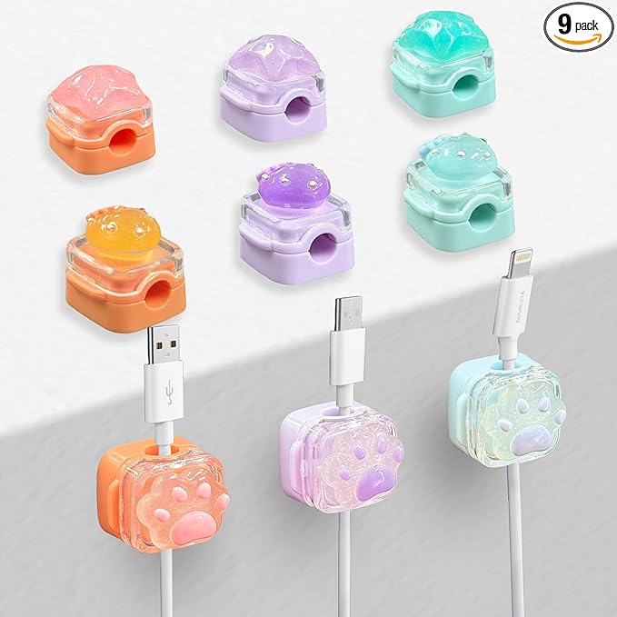 9Pack Magnetic Cable Clips for Nightstand, Adhesive Night-Glowing Cord Holder Organizer for Office Home Desk Wall Car (Star Cat Strawberry)
