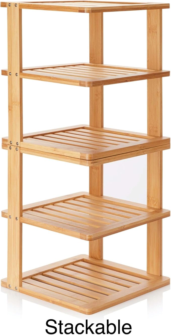 Bamboo Corner Shelf - 3 Tier 10 x 10 inch and 11.5 inches high. Kitchen Cabinet Organizer - Pantry Organization and Storage - Bathroom Countertop Shelves