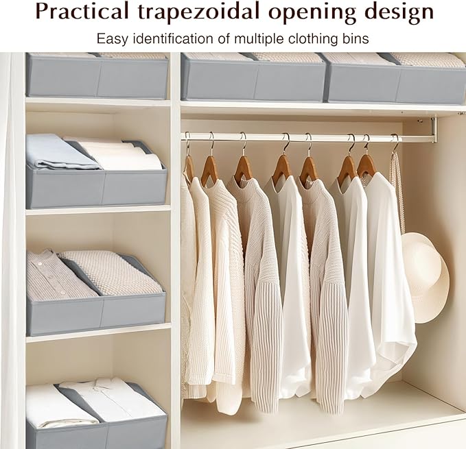 Homsorout Closet Organizers and Storage Bins - 4 Pack Collapsible Divided Trapezoidal Cube Storage Bins Baskets For Organizing Clothes Blankets,Toys, Books, Towels(Light Grey)