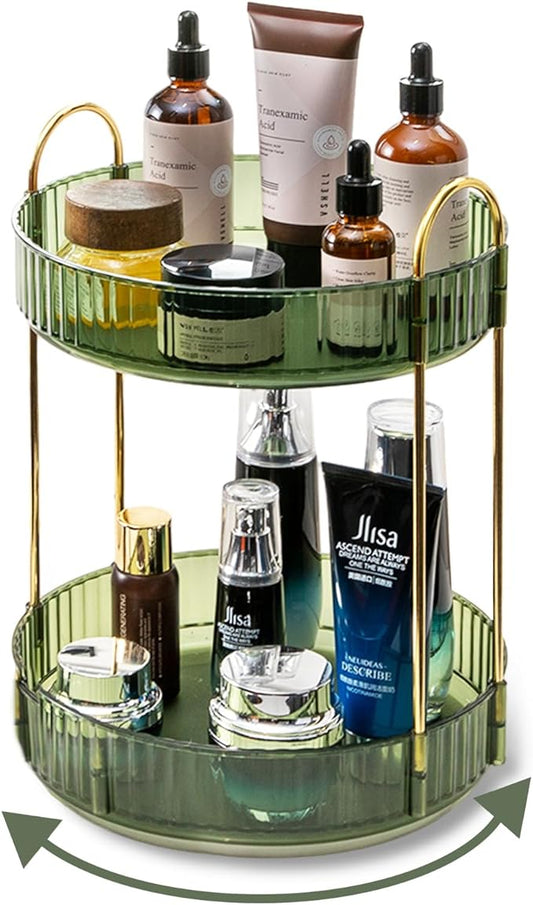 360 Rotating Makeup Organizer for Vanity, Green-2 Tier