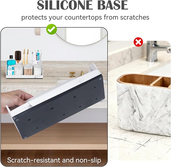 TuCao Bathroom Counter Organizer with 3PCS Qtip Holder, Marble Toothbrush Holders for Bathrooms, Bathroom Organizers and Storage with Drain Holes, Electric Toothbrush Holder, Vanity Organizer