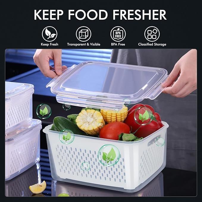 5-Pack Large Fruit Storage Container for Fridge Leak proof with Removable
