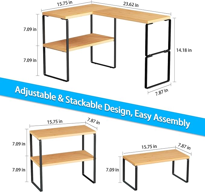 Countertop Organizer Corner Shelf, Bamboo