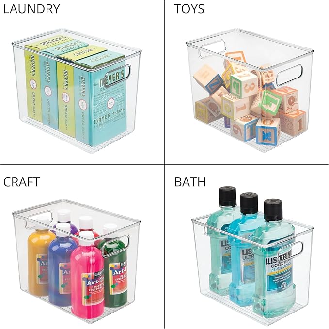 Plastic Deep Kitchen and Pantry Organizer Storage Bin with Handles for Cabinet