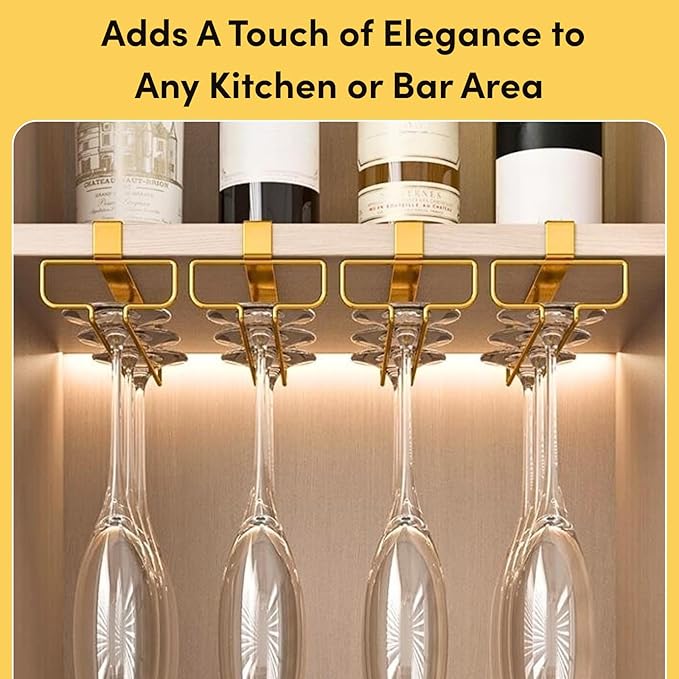 LINFIDITE Gold Under Cabinet Wine Glass Holder, 2 Pack, Space Saving, Easy Installation, Anti-Skid, Compact Design, Sturdy Materials, Affordable Gift