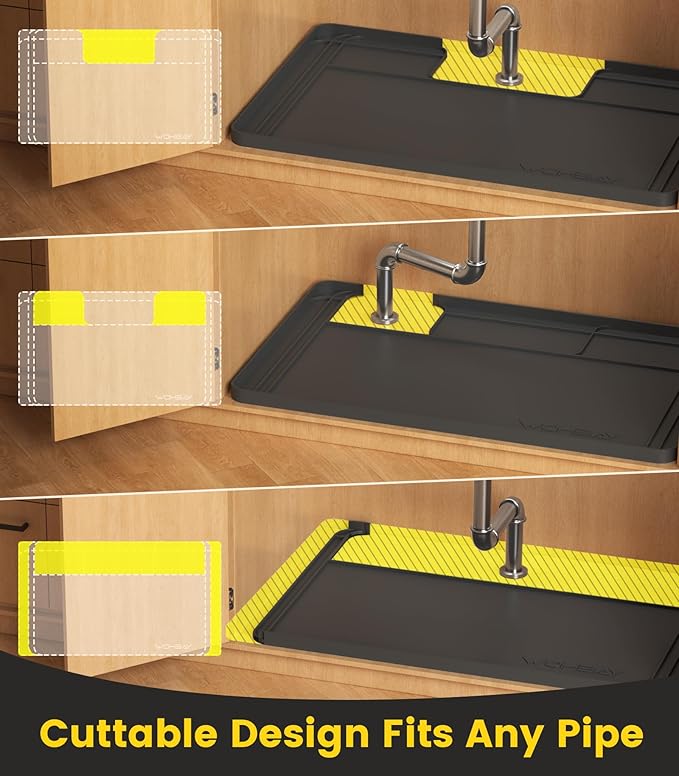Under Sink Mats for Kitchen Waterproof, Black, Large