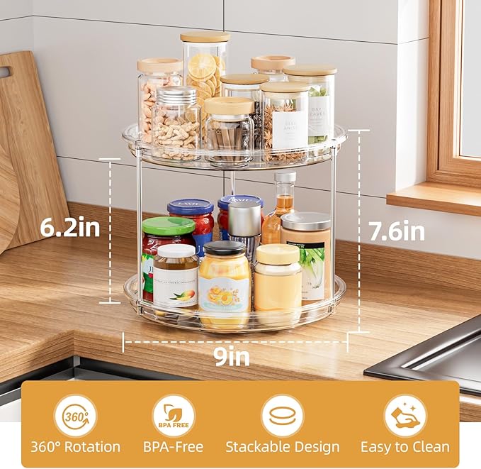2 Tier Lazy Susan Turntable Organizer for Cabinet, 3 Pack