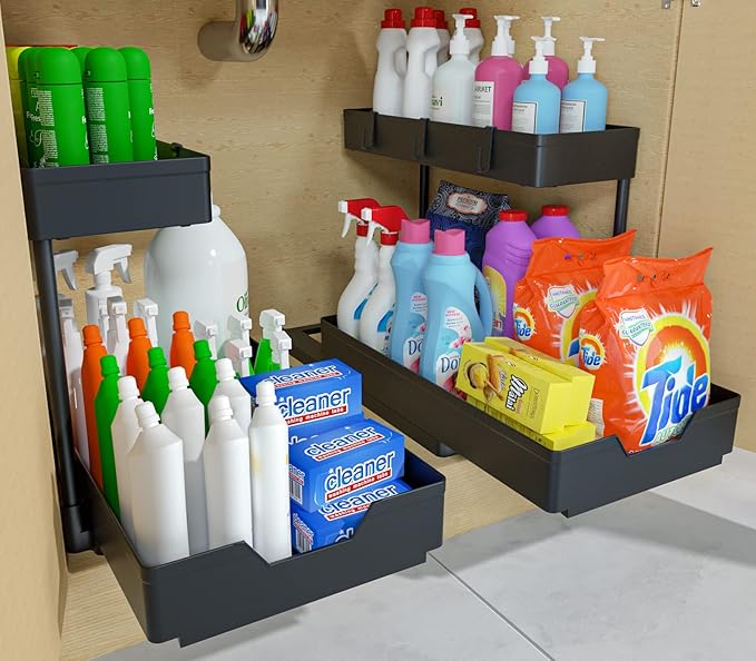 SOURCE 2 Pack Under Sink Organizer 2 Tier Sliding Cabinet Organizers
