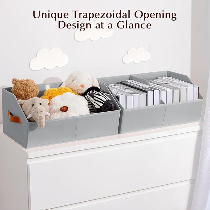 Homsorout Closet Organizers and Storage Bins - 4 Pack Collapsible Divided Trapezoidal Cube Storage Bins Baskets For Organizing Clothes Blankets,Toys, Books, Towels(Light Grey)