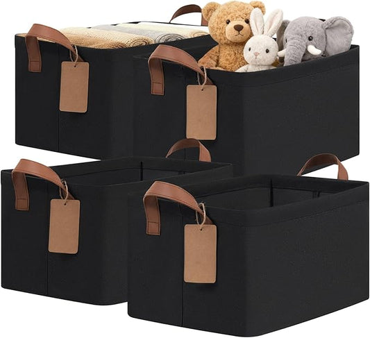 4 Pack Storage Baskets for Shelves, Black