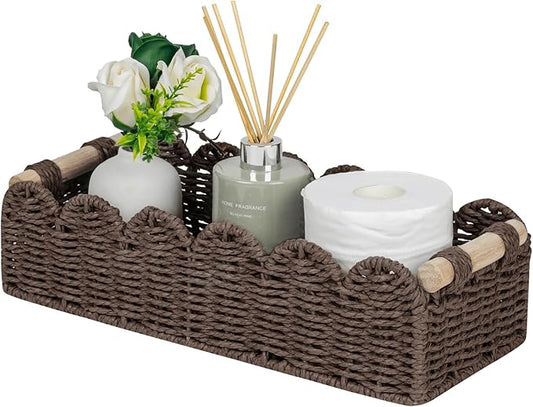 Paper Rope Scalloped Edge Shelves Storage Basket
