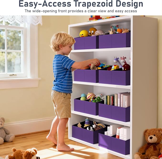 Large Closet Shelf Organizer Bins 8 Packs with Handles and Divider, Purple