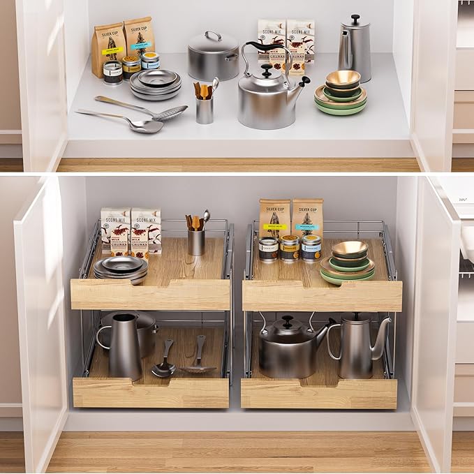 Sikarou Pull Out Cabinet Organizer, Heavy-Duty Slide Out Shelf, 2 Tie 26 * 21 in