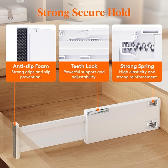 Lifewit 14 Pack Drawer Dividers for Clothes, 10.9-16" Adjustable Drawer Organizers, 4" High Plastic Expandable Drawer Separators in Bedroom/Office/Bathroom/Kitchen Storage, White