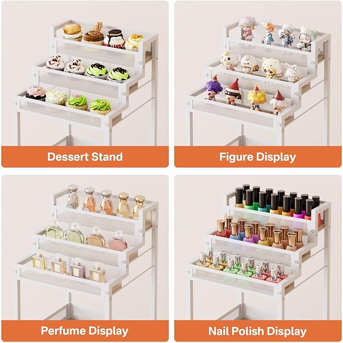 Bathroom Stand, Makeup Organizer Storage with Drawers, 13 Inch Large Floor Rolling Skincare Organizer Cart, 3-Tier Vanity Tray Stand for Cosmetics, Nail Polish, Perfume Display Cases Holder