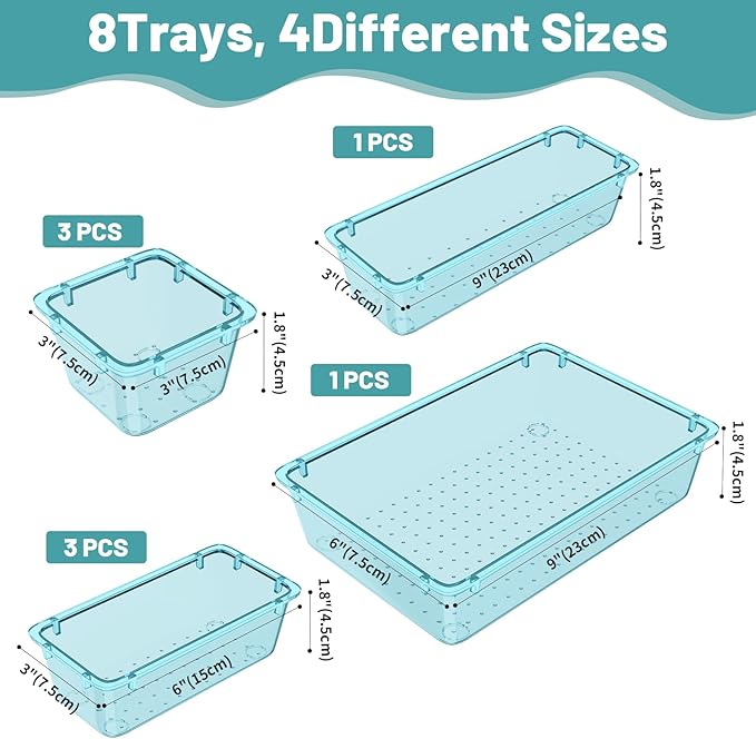 8 PCS Plastic Drawer Organizer Set