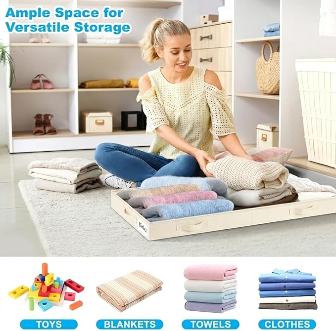4 Inch Low Profile Under Bed Storage Drawer 4 Pack, Lightweight Underbed Clothes Storage Container Bins With NO STURCTURE, Shallow Storage Bag for Dorm & Home, With Clear Lids & Water-Resistant Fabric
