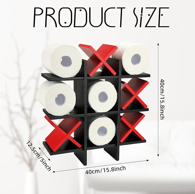Weysat Tic Tac Toe Toilet Paper Holder Stand Bathroom Wall Decor Rustic Wooden Hanging Storage Freestanding Wall Mounted Shelves Decor for Toilet Tissue Farmhouse
