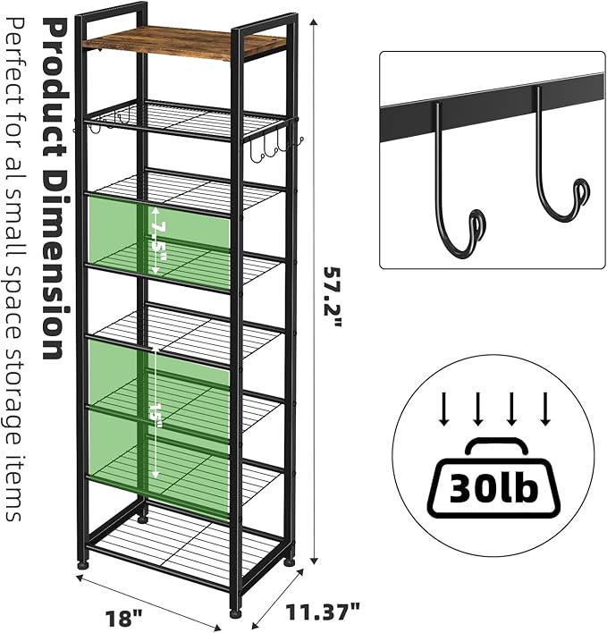 Simple Trending 8 Tiers Shoe Rack 16 Pairs Tall Wooden Plank Shoe Shelf with Hooks for Closet Entryway Organizer Sturdy Free Standing Shoe Storage Cabinet，Black