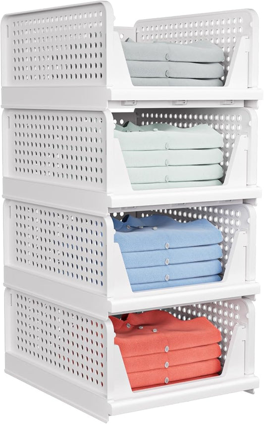 4 Pack Stackable Closet Storage Basket, Stackable Storage Bins
