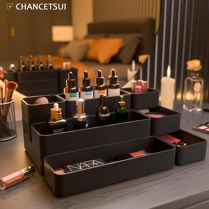 9 Pcs Stackable Drawer Organizer Trays Set, Black