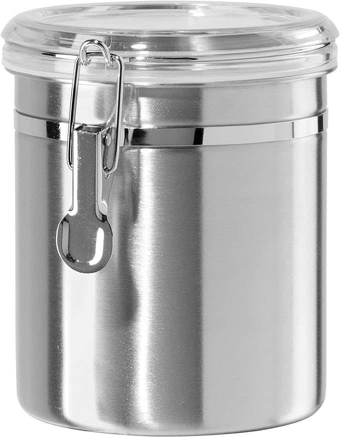 Stainless Steel Kitchen Canister 47oz, Airtight Clamp Lid, Clear See-Thru Top