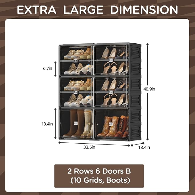 Vipbox Black Shoe Rack Organizer Cabinet for Closet Entryway,Clear Shoe Storage Boxes Stackable Sneaker Storage with Door Easy Assembly Shoe Cabinet with Lids Large 5 Tiers 20 Pairs