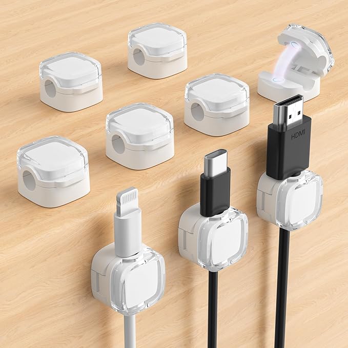 Magnetic Cable Clips, Adjustable Cord Holder Management, 9-Pack White Crystal