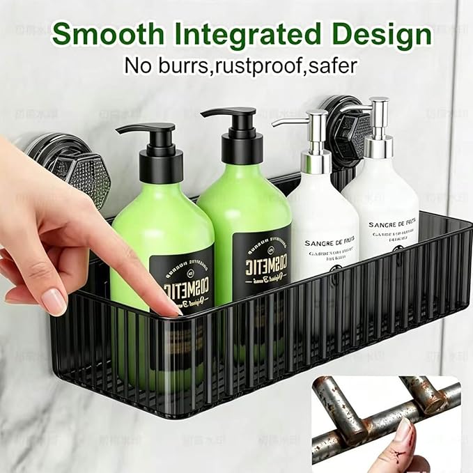 Adhesive Shower Caddy Suction Cup Shower Shelves for Inside Shower No Drilling Bathroom Organizers and Storage Wall Shelf Rack Clear（black,square