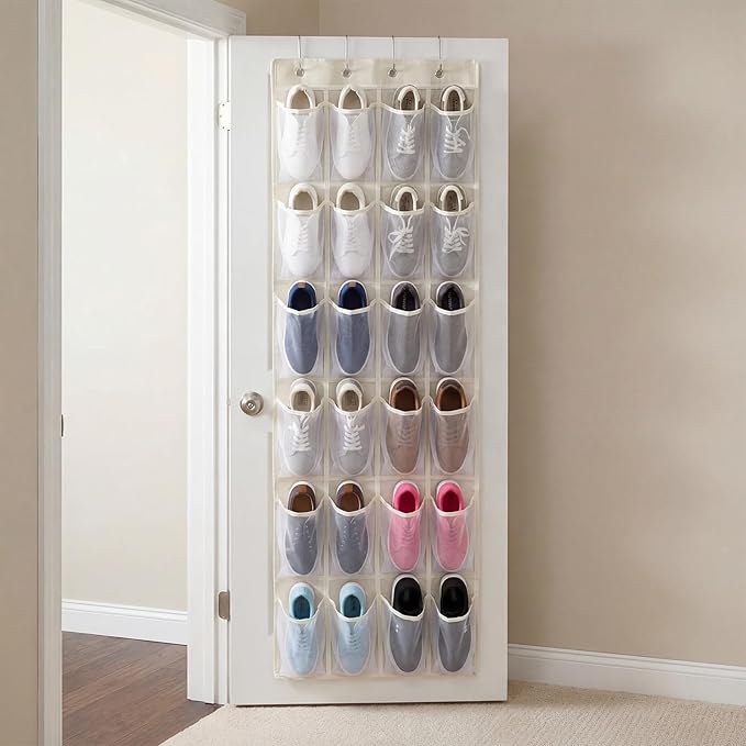 Over the Door Shoe Organizer Cotton Material 24 Large Breathable Mesh Pockets