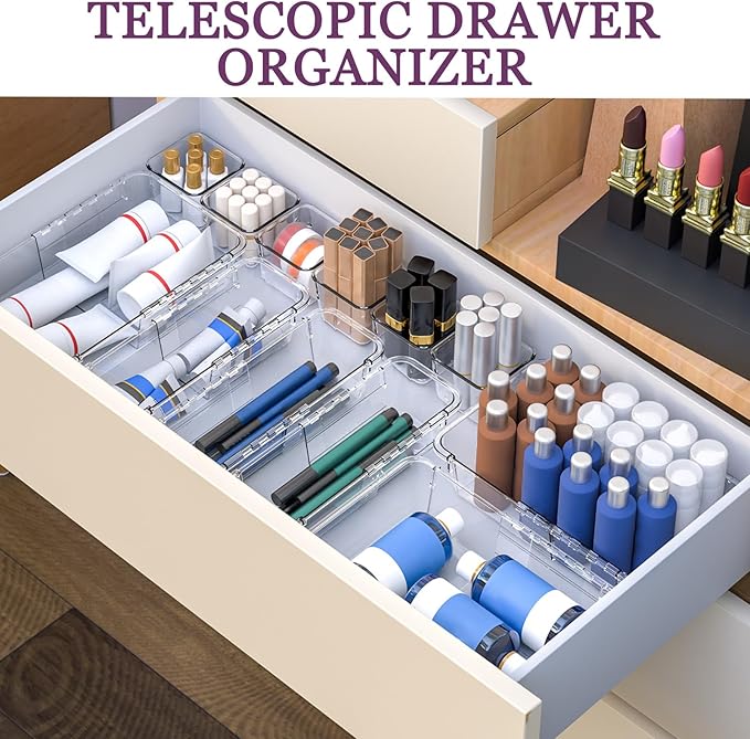 25 Pcs Clear Drawer Organizer, Adjustable Drawer Storage Box