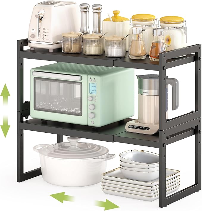 Expandable Kitchen Countertop Organizer, Black, 2 Pack