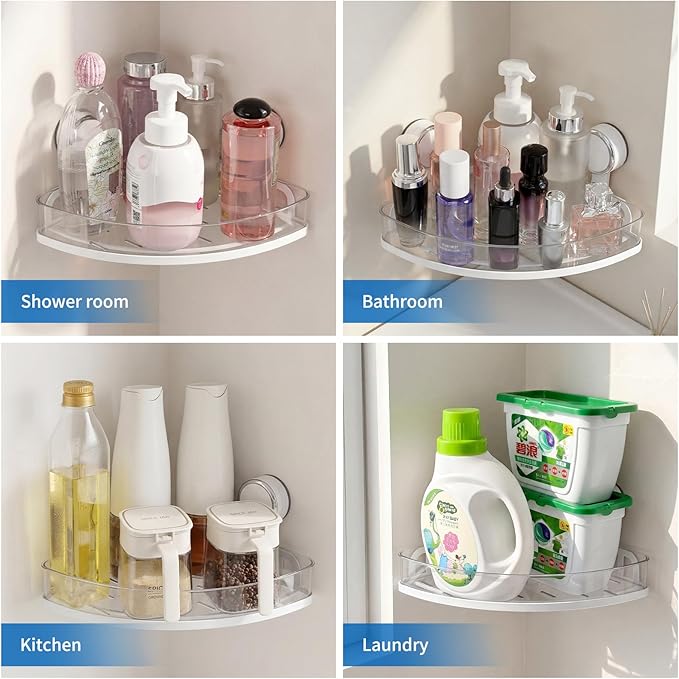 Suction Cup Corner Shower Caddy, Shower Caddy Basket Powerful Suction Bathroom, Waterproof & Rustproof Organizer for Bathroom Storage, No-Drilling Removable- 1 Pack