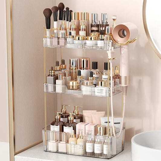 Bathroom Counter Organizer for Vanity, Clear, 3Tiers