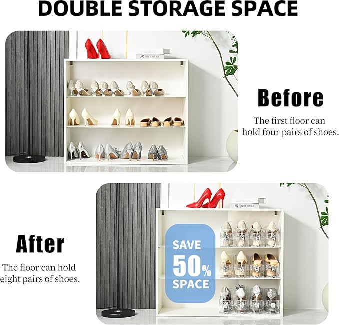 Shoe Slots Organizer, Transparent - Silver, 12Pack