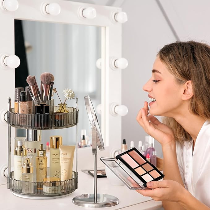 Shuang qing Rotating Makeup Organizer for Vanity, Gray, New-2 Tier