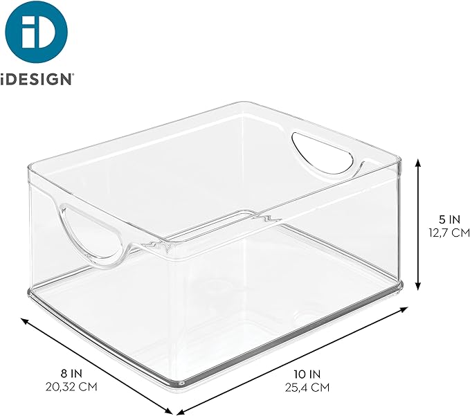 iDesign Plastic Stackable Kitchen Cabinet Storage Bin with Handles - Clear Pantry Organizer (Pack of 4)