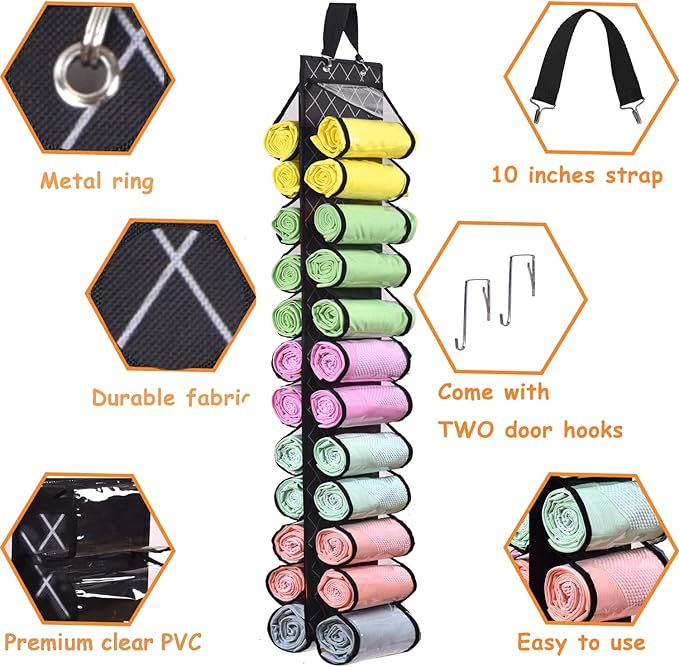Legging Storage Bag Storage Hanger Can Holds 24 Leggings or Shirts Jeans Compartment Storage Hanger, Foldable Leggings Organizer Clothes Portable Closets Roll Holder (Color-LX)