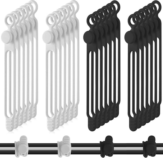 Nuanchu 40 Pcs Silicone Cable Ties Reusable Holder Adjustable Straps Multipurpose Charging Cable Organizer for Fastening Charging Cords Wires(4.17 Inch,Black, White)