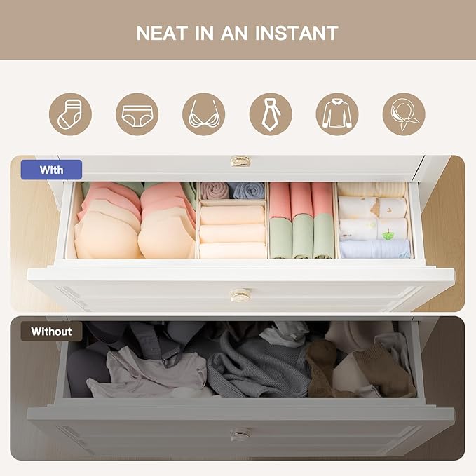 Drawer Organizer Clothes, 10 Pack Dresser Organizer for Baby Clothes, Beige