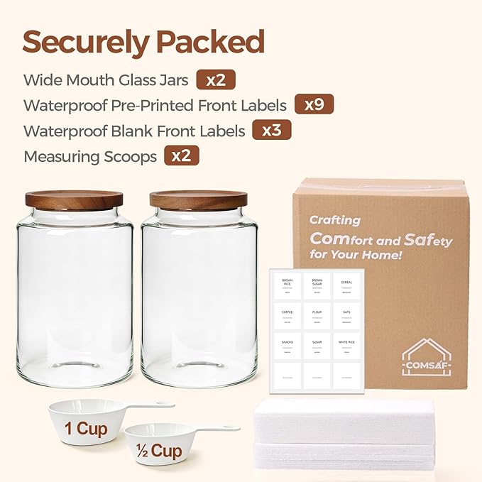2Pcs (4.2Qt) Wide-Mouth Flour Sugar Storage Containers, Include Scoops & Labels